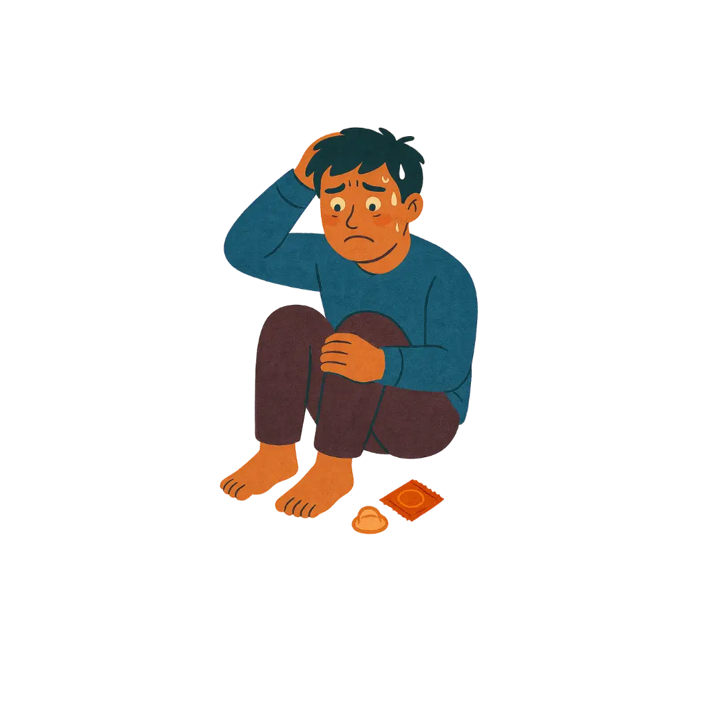 Illustration of a distressed person sitting alone, representing therapy for sexual identity, dysfunction, or intimacy concerns