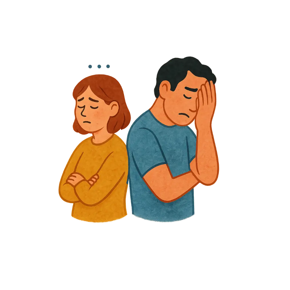 Illustration of a couple turned away from each other, showing conflict and emotional distress in a relationship
