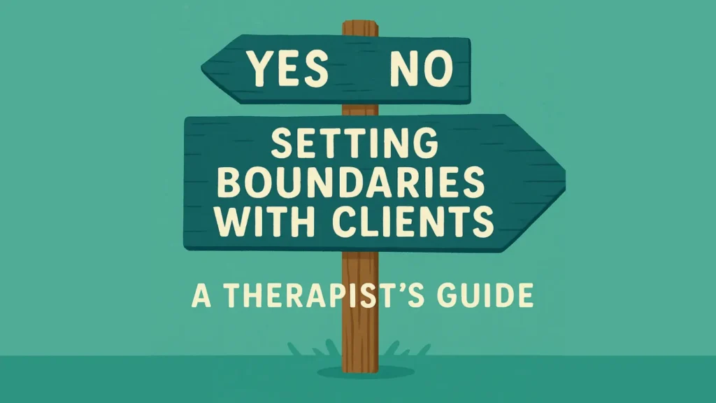 Illustration of a directional sign with the words "Yes", "No", and "Setting Boundaries with Clients – A Therapist’s Guide," representing the importance of healthy boundaries in therapy sessions.