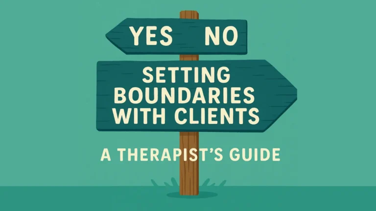 Illustration of a directional sign with the words "Yes", "No", and "Setting Boundaries with Clients – A Therapist’s Guide," representing the importance of healthy boundaries in therapy sessions.
